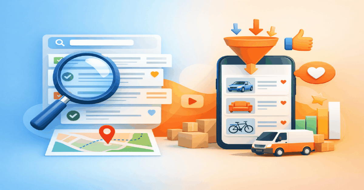 Search and feeds in bulletin boards: geography, filters, sorting, and recommendations